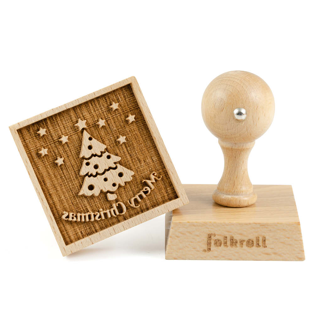 Folkroll Holz-Keksstempel quadratisch Merry Christmas