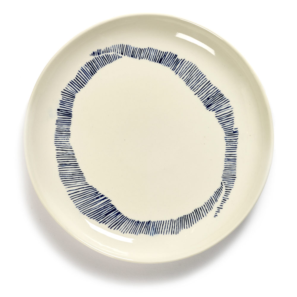 Serax Teller Feast White Swirl Stripes Blue